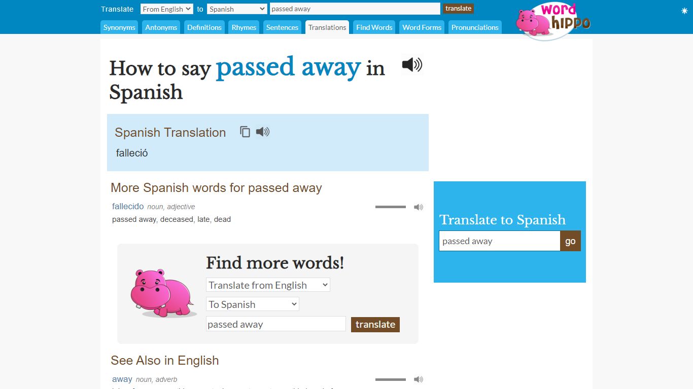 How to say passed away in Spanish - wordhippo.com